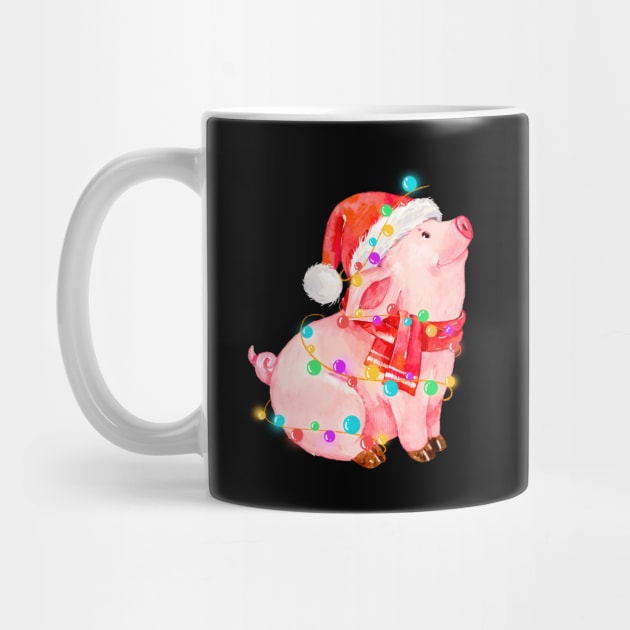 Pig Wearing Santa Hat Lights Christmas Gift For Pig Lovers by mittievance